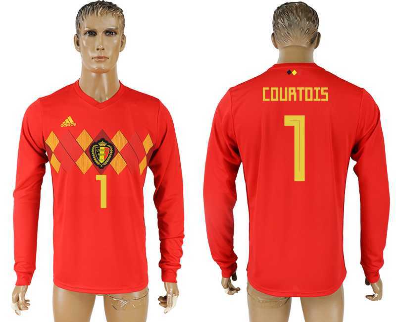 Belgium #1 COURTOIS Home 2018 FIFA World Cup Long Sleeve Thailand Soccer Jersey