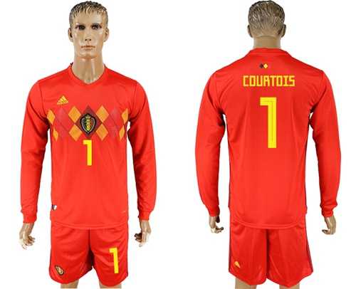 Belgium #1 Courtois Red Home Long Sleeves Soccer Country Jersey
