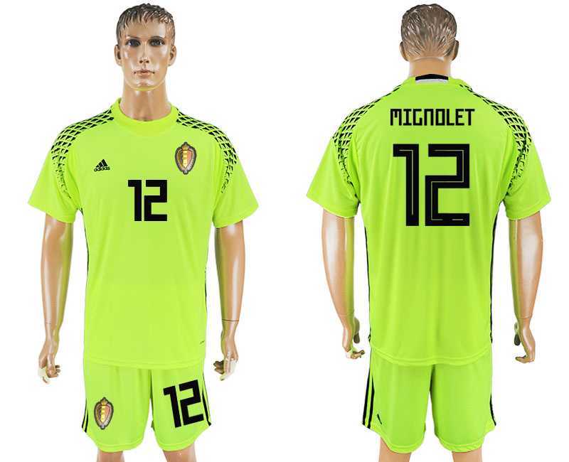 Belgium #12 MIGNOLET Fluorescent Green Goalkeeper 2018 FIFA World Cup Soccer Jersey