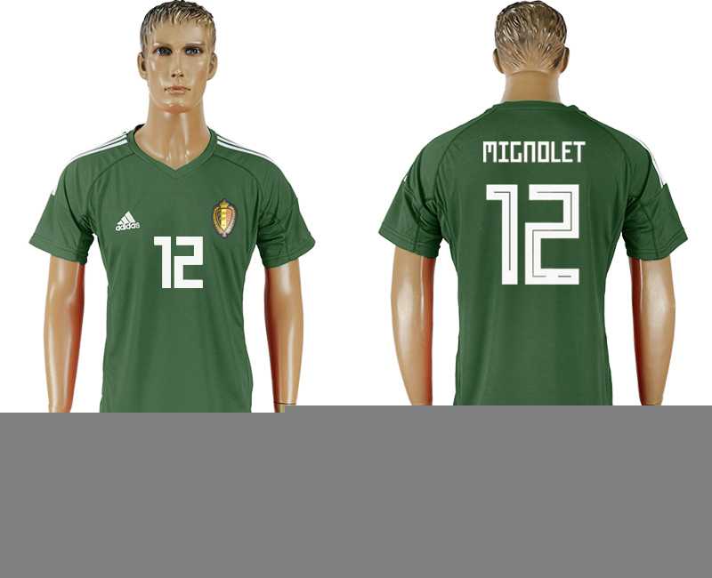Belgium #12 MIGNOLET Military Green Goalkeeper 2018 FIFA World Cup Soccer Jersey