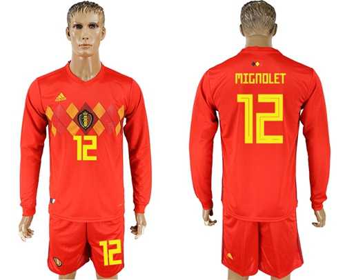 Belgium #12 Mignolet Red Home Long Sleeves Soccer Country Jersey
