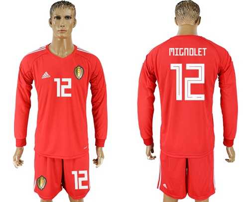 Belgium #12 Mignolet Red Long Sleeves Goalkeeper Soccer Country Jersey