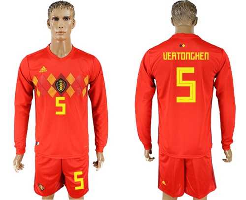 Belgium #5 Vertonghen Red Home Long Sleeves Soccer Country Jersey