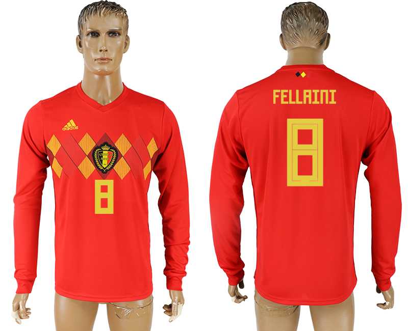 Belgium #8 FELLAINI Home 2018 FIFA World Cup Long Sleeve Thailand Soccer Jersey