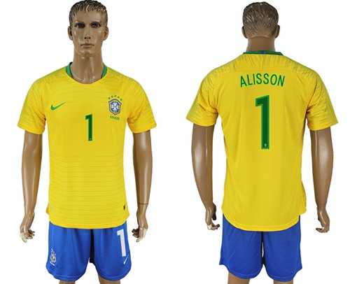 Brazil #1 Alisson Home Soccer Country Jersey