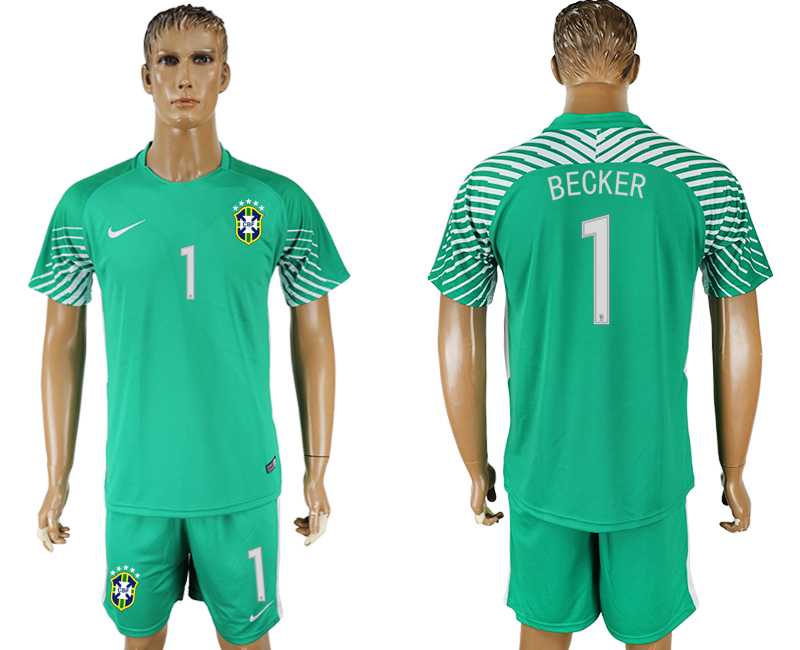 Brazil #1 BECKER Green Goalkeeper 2018 FIFA World Cup Soccer Jersey