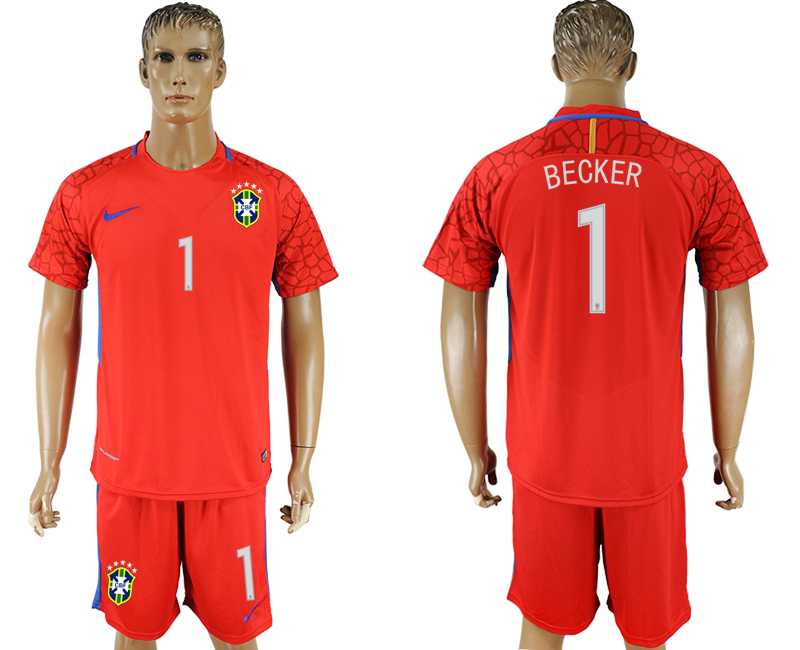 Brazil #1 BECKER Red Goalkeeper 2018 FIFA World Cup Soccer Jersey