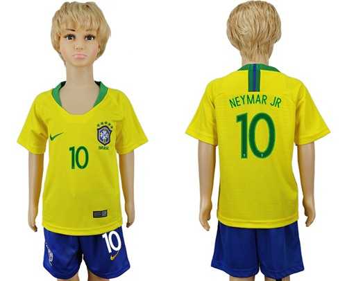Brazil #10 Neymar Jr Home Kid Soccer Country Jersey
