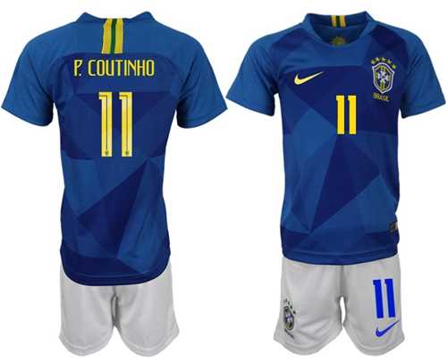 Brazil #11 P.Coutinho Away Kid Soccer Country Jersey