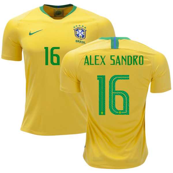 Brazil #16 Alex Sandro Home Kid Soccer Country Jersey