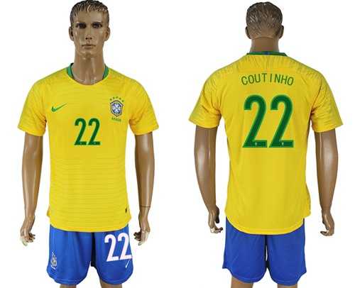 Brazil #22 Coutinho Home Soccer Country Jersey