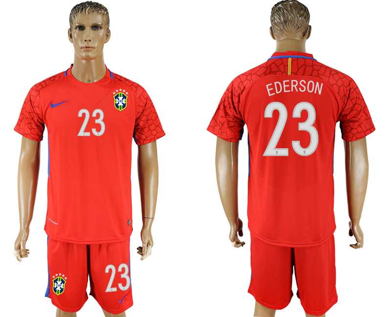 Brazil #23 EDERSON Red Goalkeeper 2018 FIFA World Cup Soccer Jersey
