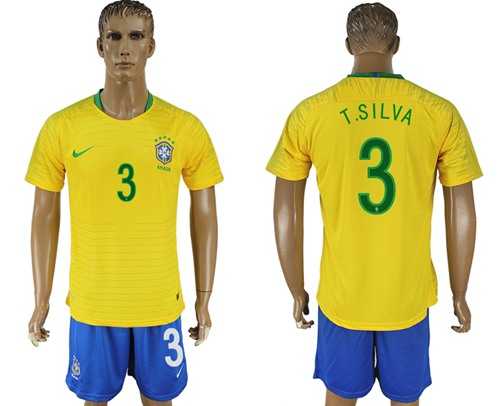 Brazil #3 T.Silva Home Soccer Country Jersey