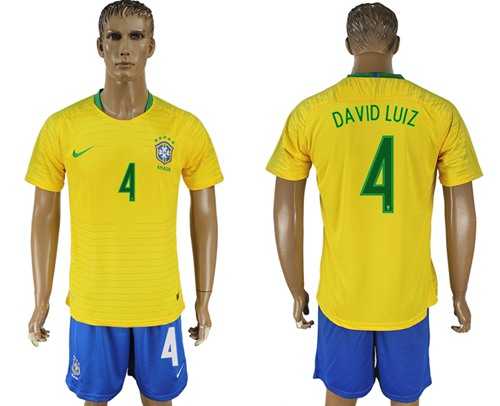 Brazil #4 David Luiz Home Soccer Country Jersey