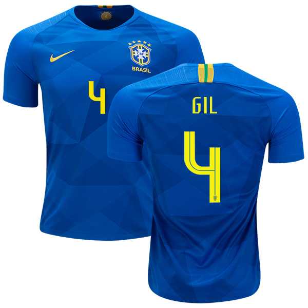 Brazil #4 Gil Away Soccer Country Jersey