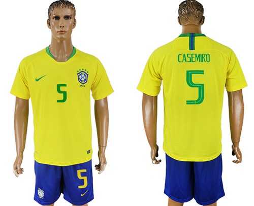 Brazil #5 Casemiro Home Soccer Country Jersey