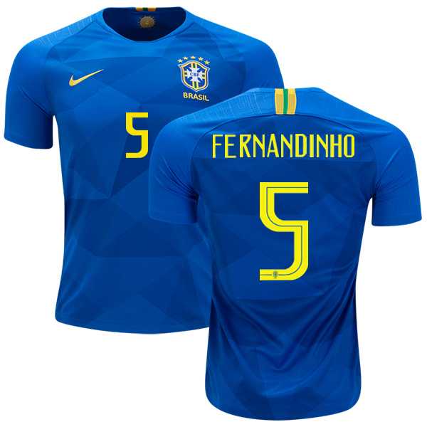 Brazil #5 Fernandinho Away Kid Soccer Country Jersey