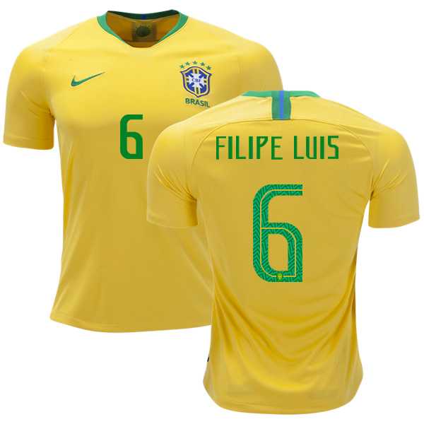 Brazil #6 Filipe Luis Home Soccer Country Jersey