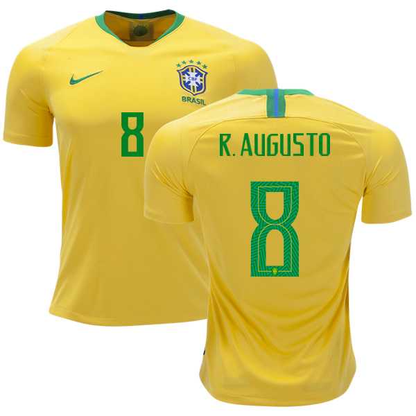 Brazil #8 R.Augusto Home Kid Soccer Country Jersey