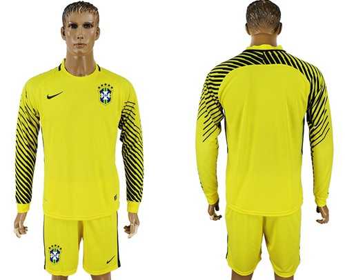 Brazil Blank Yellow Goalkeeper Long Sleeves Soccer Country Jersey