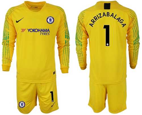 Chelsea #1 Arrizabalaga Yellow Goalkeeper Long Sleeves Soccer Club Jersey