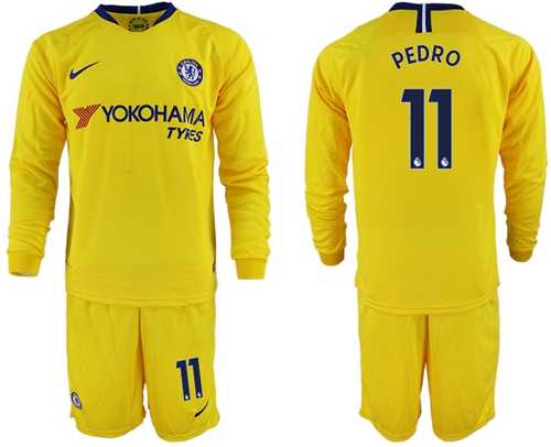 Chelsea #11 Pedro Away Long Sleeves Soccer Club Jersey