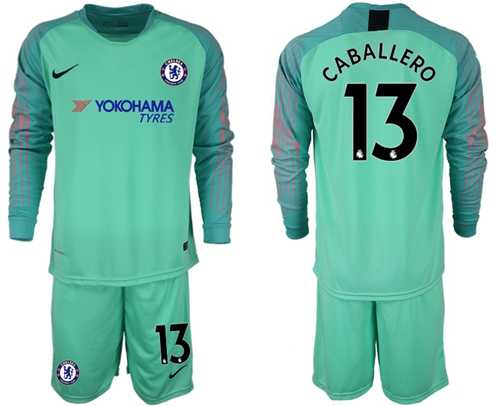 Chelsea #13 Caballero Green Goalkeeper Long Sleeves Soccer Club Jersey
