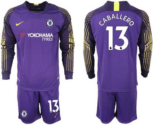 Chelsea #13 Caballero Purple Goalkeeper Long Sleeves Soccer Club Jersey