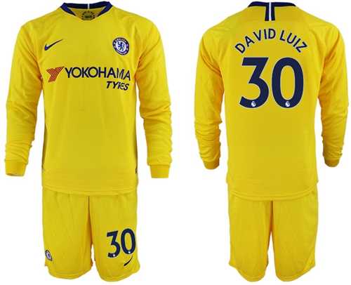 Chelsea #30 David Luiz Away Long Sleeves Soccer Club Jersey