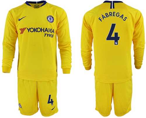 Chelsea #4 Fabregas Away Long Sleeves Soccer Club Jersey