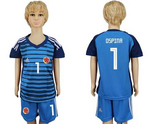 Colombia #1 Ospina Blue Goalkeeper Kid Soccer Country Jersey