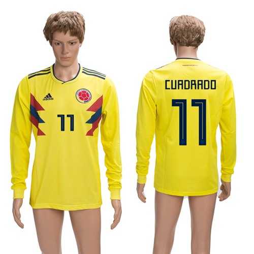 Colombia #11 Cuadrado Home Long Sleeves Soccer Country Jersey
