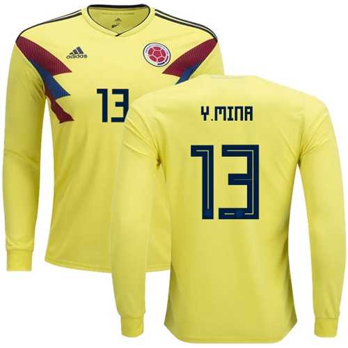 Colombia #13 Y.Mina Home Long Sleeves Soccer Country Jersey