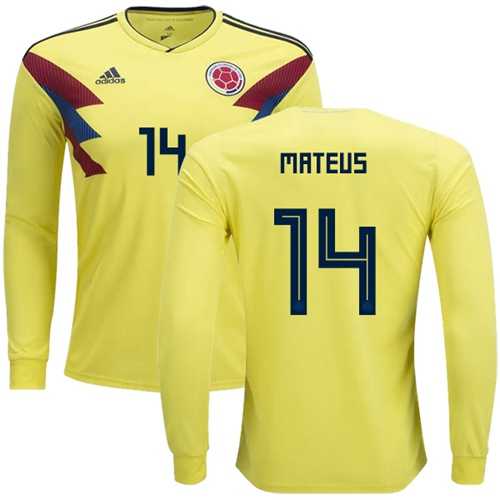 Colombia #14 Mateus Home Long Sleeves Soccer Country Jersey