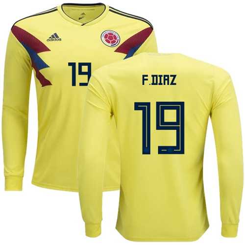Colombia #19 F.Diaz Home Long Sleeves Soccer Country Jersey