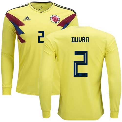 Colombia #2 Duvan Home Long Sleeves Soccer Country Jersey