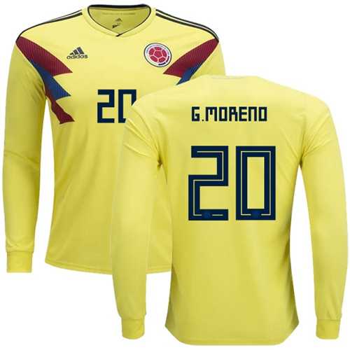 Colombia #20 G.Moreno Home Long Sleeves Soccer Country Jersey