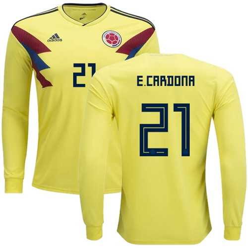Colombia #21 E.Cardona Home Long Sleeves Soccer Country Jersey