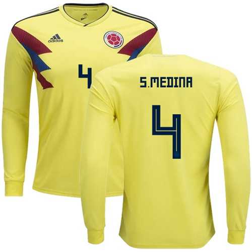 Colombia #4 S.Medina Home Long Sleeves Soccer Country Jersey