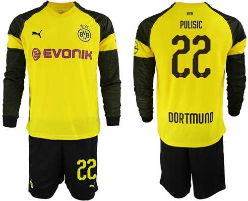 Dortmund #22 Pulisic Home Long Sleeves Soccer Club Jersey