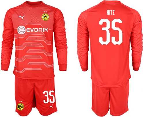 Dortmund #35 Hitz Red Goalkeeper Long Sleeves Soccer Club Jersey