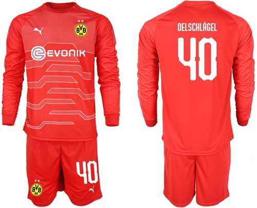 Dortmund #40 Oelschlagel Red Goalkeeper Long Sleeves Soccer Club Jersey