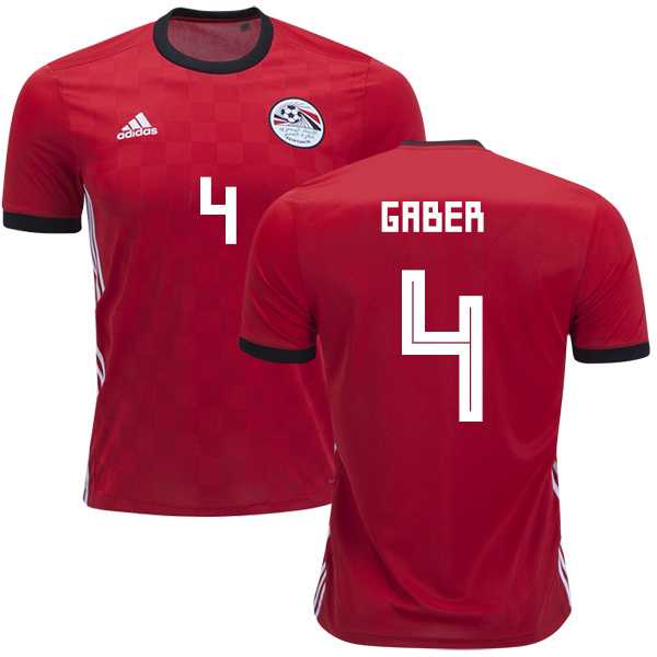 Egypt #4 Gaber Red Home Soccer Country Jersey