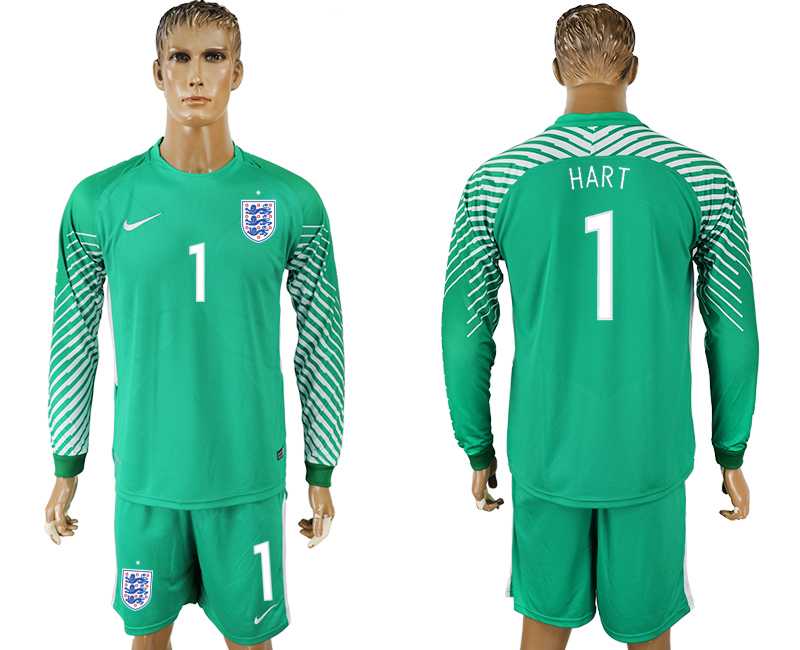 England #1 HART Green Goalkeeper 2018 FIFA World Cup Long Sleeve Soccer Jersey
