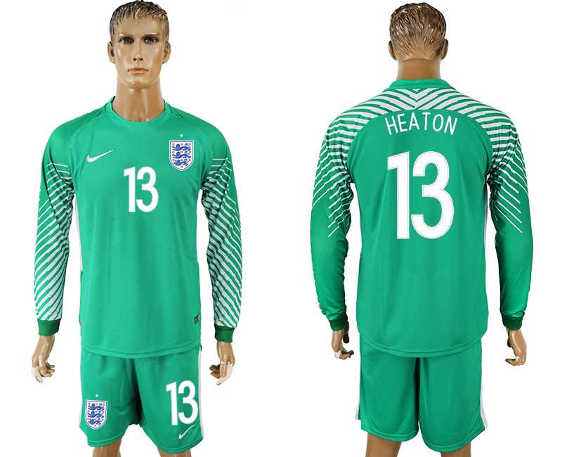 England #13 HEATON Green Goalkeeper 2018 FIFA World Cup Long Sleeve Soccer Jersey