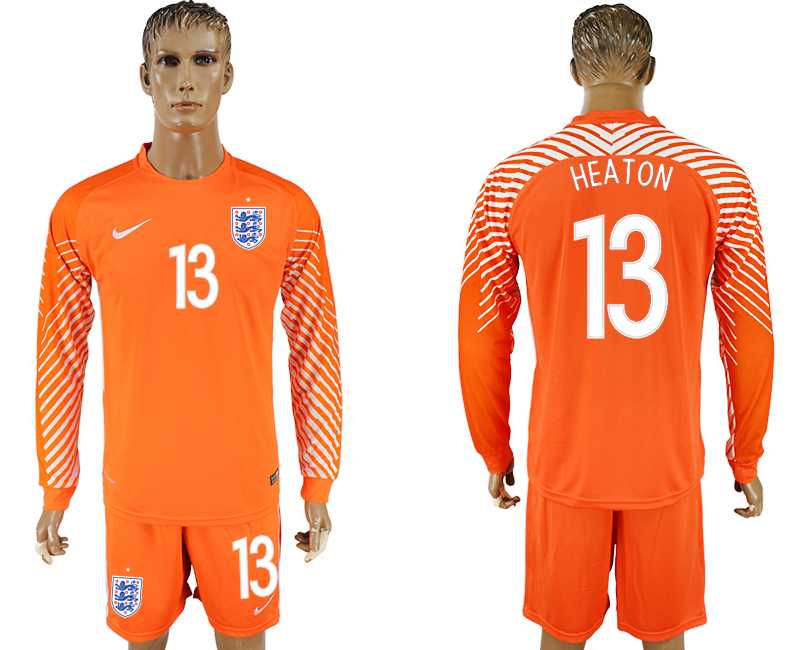 England #13 HERTON Orange Goalkeeper 2018 FIFA World Cup Long Sleeve Soccer Jersey