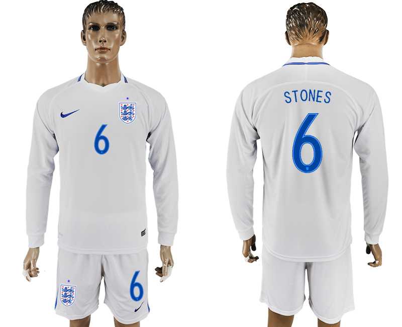 England #6 STONES Goalkeeper Home 2018 FIFA World Cup Long Sleeve Soccer Jersey