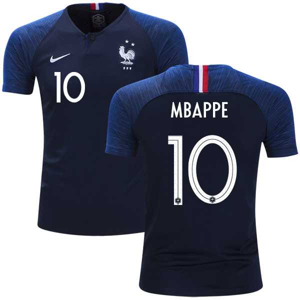 France #10 Mbappe Home Kid Soccer Country Jersey