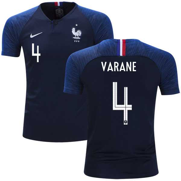 France #4 Varane Home Kid Soccer Country Jersey