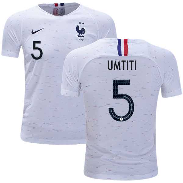 France #5 Umtiti Away Kid Soccer Country Jersey